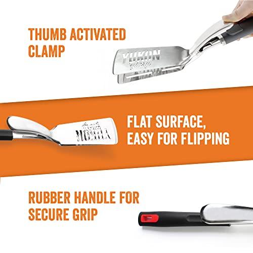 Yukon Glory™ Premium Stainless-Steel, Rubber-Grip Tongs-Spatula, Perfect for Grilling, Cooking, Frying, and Griddling - CookCave