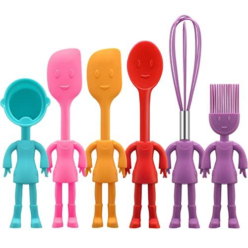 Human Shaped Kitchen Utensils Set 6 Piece Non Stick Heat Resistant Baking Tools Kitchen Gadgets Silicone Cute Utensils with Comfortable Grip Handle, Dishwasher Easy Clean and Stand up Kitchenware - CookCave