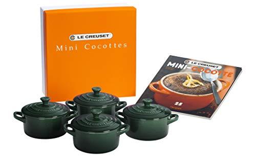 Le Creuset Stoneware Set of 4 Mini Cocottes with Cookbook, 8 oz. each, Artichaut - CookCave