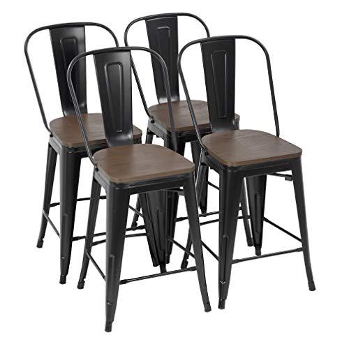 FDW Modern Bar Stool Set of 4 Counter Height Barstool with Back 24 Inches Seat Height Industrial Bar Chairs Indoor Outdoor Metal Kitchen Stools Restaurant Patio Stool Stackable - CookCave