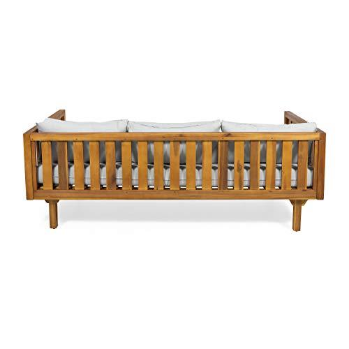 Christopher Knight Home Tina Outdoor 3 Seater Acacia Wood Daybed, Teak Finish, Light Grey - CookCave