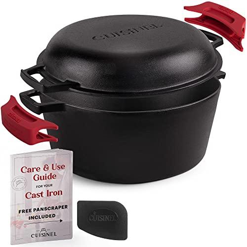 Cast Iron Dutch Oven,7-Quart Deep Pot,Pre-Seasoned 2-in-1 Multi-Cooker, Kitchen Electric or Gas Stove Cooking, Fryer - CookCave