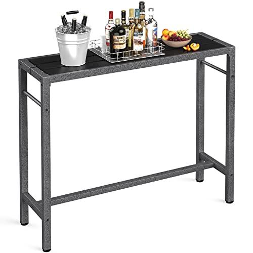 Mr IRONSTONE Outdoor Bar Table 47'' Patio Table Pub Height Dining Table with Waterproof Top and Hammer Finish Stand for Hot Tub, Garden, Backyard, Indoor - CookCave