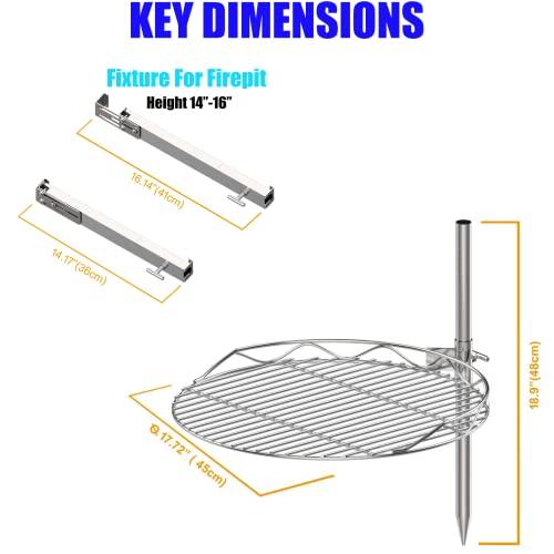 BBQSTAR Detachable Swivel Grill for 19.5" Wood Burning Firepit as Solo Stove Bonfire Hotshot Explorer; Outdoor Firepit Grill Accessory Kit W/Stainless Steel Cooking Grate, Fire Poker,Carry Bag - CookCave