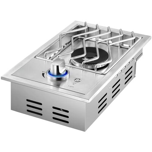 Single Grilling Side Burners for Outdoor Kitchen, 15,000BTU Liquid Propane Side Burner, Duty Heavy 304 Stainless Steel, Convertible to Natural Gas, Drop-in Side Burner for Outdoor BBQ Grill Island - CookCave