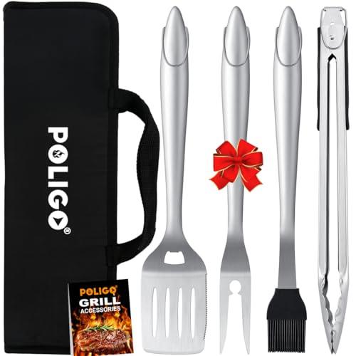 POLIGO 5PCS BBQ Grill Accessories for Outdoor Grill Set Stainless Steel Camping BBQ Tools Grilling Tools Set for Christmas Dads Birthday Presents, Grill Utensils Set Ideal Grilling Gifts for Men Dad - CookCave