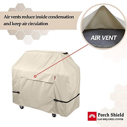 Porch Shield 54W x 24D x 46H inch Premium Gas Grill Cover Up to 52 inch - Waterproof 600D BBQ Covers for Weber, Brinkmann, Char-Broil and More, Light Tan - CookCave