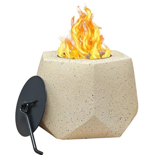 Table Top Fire Pit Bowl - Portable Concrete Tabletop Fireplace for Indoor Outdoor Decor Small Alcohol Burner Patio Balcony Smores Maker with Lids for Christmas Valentine's Day Gift - CookCave