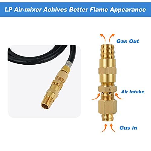 Skyflame LP Burner Connection Kit, Propane Fire Pit Replacement Parts with 1/2" Control Valve Key Set, 0~30PSI Adjustable Gas Pressure Regulator Hose, 60" Connect Hose, 150K Brass Air-Mixer - CookCave