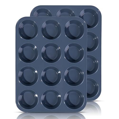 Vnray 2 Pack Silicone Muffin Baking Pan & Cupcake Tray 12 Cup - Nonstick Cake Molds/Tin, Silicon Bakeware, BPA Free, Dishwasher & Microwave Safe (12 Cup Size, Grey) - CookCave