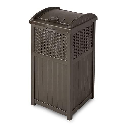 Suncast 33 Gallon Hideaway Can Resin Outdoor Trash with Lid Use in Backyard, Deck, or Patio, 33-Gallon, Brown - CookCave