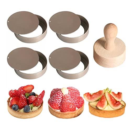 KALAIEN 4 Packs Mini Tart Pans with Removable Bottom 3” Reusable Non-Stick Egg Tart Mold with Tart Tamper for Cheesecake Muffin Pan - CookCave