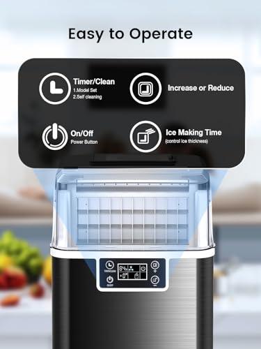 Kndko ice Maker,45 Lbs/Day,2 Ways to add Water,ice Makers countertop,Self Cleaning Ice Maker,24H Timer,Perfect for Home,Office,Bar,Stainless Steel,Black - CookCave