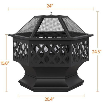 Yaheetech Fire Pit Fire Pits for Outside 24in Hex Shaped Firepit Bowl with Spark Screen & Poker for Patio Backyard Garden Picnic Bonfire Camping - CookCave