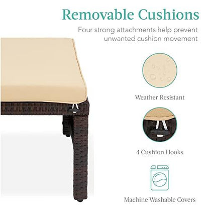 Best Choice Products Set of 2 Wicker Ottomans, Multipurpose Outdoor Furniture for Patio, Backyard, Additional Seating, Footrest, Side Table w/Removable Cushions, Steel Frame - Brown/Beige - CookCave