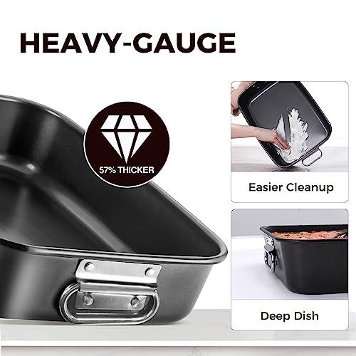 HONGBAKE Lasagna Pan 3 Inch Deep, 15x10" Baking Pan for Oven, Nonstick Cake Baking Dish for Brownie, Roasting Pans with Stainless Steel Handles, Heavy Duty, Dishwasher Safe, Dark Grey - CookCave