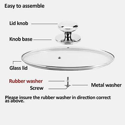 12 In Glass Lid for Frying Pan, Tempered Replacement Cover Compatible with All 12 Inches Cookware for Skillets, Round Cast Iron, Cast Aluminium, Stainless Steel Pans &Pots - CookCave