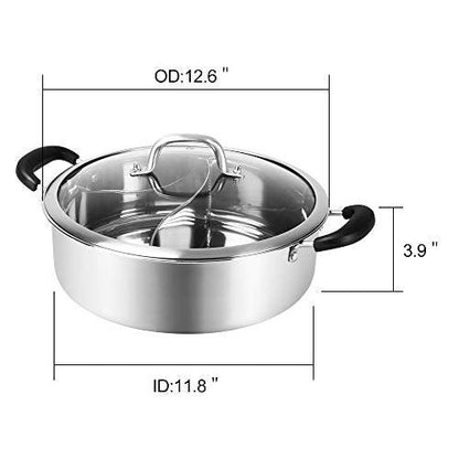 Hot Pot with Divider, Shabu Shabu Hot Pots Food Grade Stainless Steel Chinese Dual Sided Pot Set for Induction Cooktop Gas Stove - CookCave