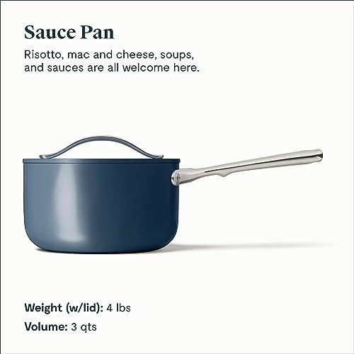 Caraway Nonstick Ceramic Sauce Pan with Lid (3 qt) - Non Toxic, PTFE & PFOA Free - Oven Safe & Compatible with All Stovetops (Gas, Electric & Induction) - Navy - CookCave