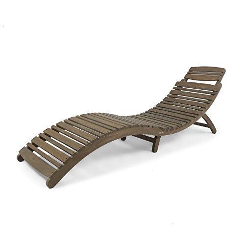 Christopher Knight Home Tycie Outdoor Acacia Wood Foldable Chaise Lounge, Gray Finish - CookCave