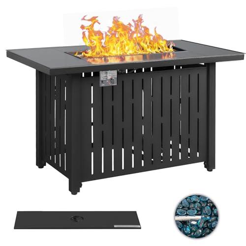 Greesum 43" Propane Gas Fire Pit Table 50,000 BTU Outdoor Rectangular FirePit with Lid, Rain Cover for Outside Garden Backyard Deck Patio, Black - CookCave