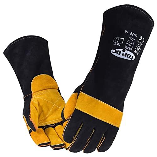TOPDC Welding Gloves 16 Inches Fire/Heat Resistant Leather For Mig, Tig, Stick, Forge, BBQ, Grill, Fireplace, Wood Stove, Oven, Animal Handling for Safe, Loving Pet Care - CookCave