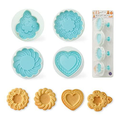 Cookie Stamps Set of 4, Cookie Press Mold, Decorating Supplies for DIY Baking, Cake, Pastry, Easy to Use-Flower Heart - CookCave