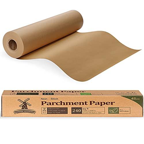 Unbleached Parchment Paper for Baking, 12 in x 240 ft, 240 Sq.ft, Baking Paper, Non-Stick Parchment Paper Roll for Baking, Cooking, Grilling, Air Fryer and Steaming - CookCave