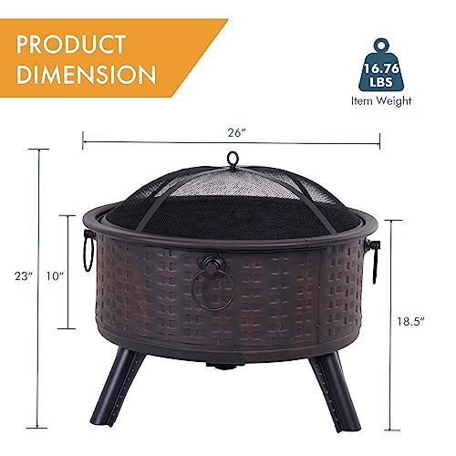 Fire Pit, Portable Firepits for Outside Patio, Outdoor Wood Burning Fire Pits 26" Small Round Steel Fireplace Clearance for Backyard Garden Bonfire Camping… - CookCave