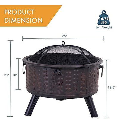 Fire Pit, Portable Firepits for Outside Patio, Outdoor Wood Burning Fire Pits 26" Small Round Steel Fireplace Clearance for Backyard Garden Bonfire Camping… - CookCave