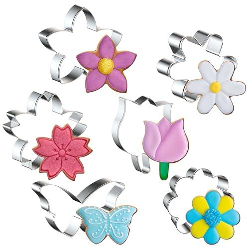 FUSOTO 6PCS Flower Cookie Cutter Set, 3 Inches Flower Shaped Cookie Cutter-Daisy, Tulip, Sakura, 2 Shaped of Flowers, Butterfly, Stainless Steel Cookie Cutters, Baking Tool for Homemaking Cookie - CookCave