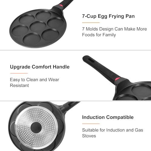 CAINFY Pancake Pan Maker Nonstick Induction Compatible, 10.5 Inch Mini Non Stick Silver Dollar Grill Blini Griddle Crepe Pan,7 Molds Cake Egg Cooker Skillet for Kids Gifts - CookCave