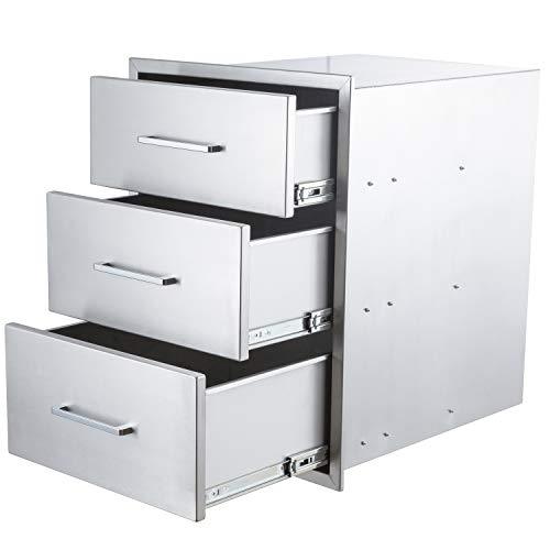 yuxiangBBQ Outdoor Kitchen Drawers Stainless Steel 3-Drawer BBQ Drawer 14" W x 20.5" H x 23" D Enclosed Built-in Drawer Flush Mount for Outdoor Kitchens & BBQ Islands - CookCave