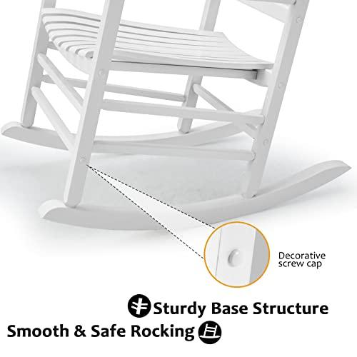 Hupmad Wooden Rocking Chair Rocker Outdoor Oversized Porch Rocker Chair,Patio Wooden Rocker with High Back and Armrest,All Weather Rocker Slatted for Backyard,Garden,400 lbs Support,White - CookCave