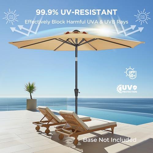 HOMSHADE 9ft Outdoor Patio Umbrella - UPF50+ UV Protection Market Patio Table Umbrella with Push Button Tilt, Crank and 8 Sturdy Ribs for Pool Deck and Garden (Beige) - CookCave