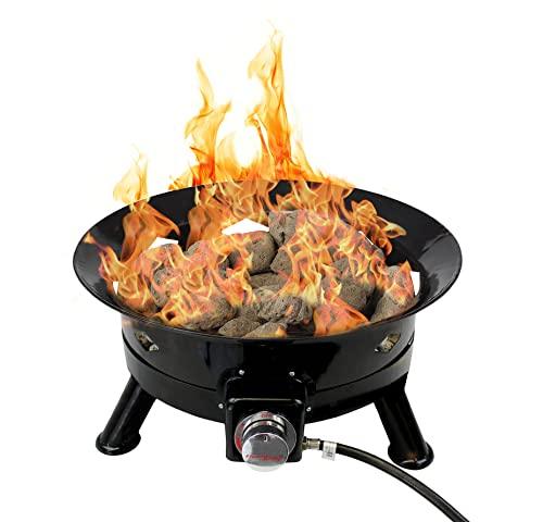 Flame King Smokeless Propane Fire Pit, 24-inch Portable Firebowl, 58K BTU with Self Igniter, Cover, & Carry Straps for RV, Camping, & Outdoor Living - CookCave