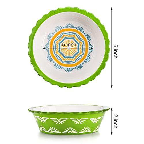 Coloch 4 Pack Ceramic Mini Pie Pan with Fluted Rim, 6 Inch Round Pie Plate Colorful Floral Pie Tins Tiny Serving Bowl for Dessert, Candies, Baking, Dishwasher and Microwave Oven Safe - CookCave