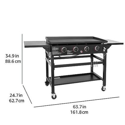 Amazon Basics Outdoor 4 Burner Gas Griddle with 36-Inch Matte Enamel Coated Griddle Top and Side Shelfs - CookCave