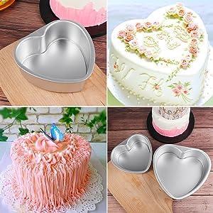 beyonday 2pcs Heart Shaped Cake Pan with Removable Bottom, 4+6 inch Aluminum Cake Tray for Wedding Birthday Anniversary, Kitchen Baking Bread Cheesecake Non-stick Cake Mold (Silver) - CookCave