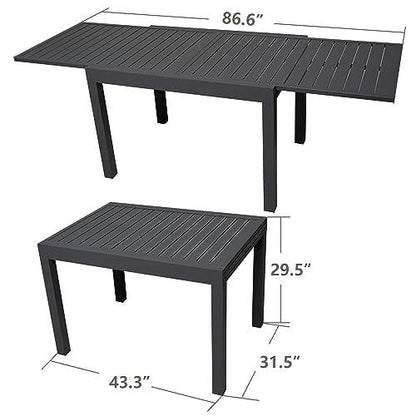 Kozyard Villa Expandable Patio Dining Table - Adjustable, Aluminum Outdoor Furniture for 4-6 Person, Perfect for Backyard, Porch, Deck, Garden - Dark Grey, 43"- 86" - CookCave