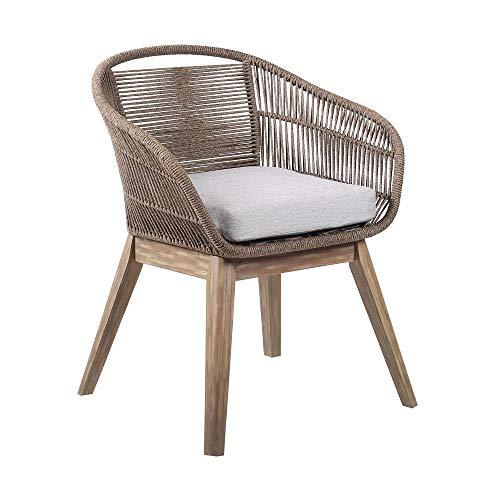 Armen Living Fruitti Tutti Frutti Indoor Outdoor Dining Chair in Light Eucalyptus Wood with Truffle Rope and Gray Cushion - CookCave