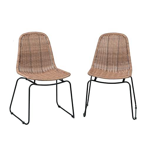 JOIVI Outdoor Wicker Chairs Set of 2, Patio Dining Rattan Armless Chairs with Curved Back for Outside Lawn, Garden, Backyard, Beige Rattan - CookCave