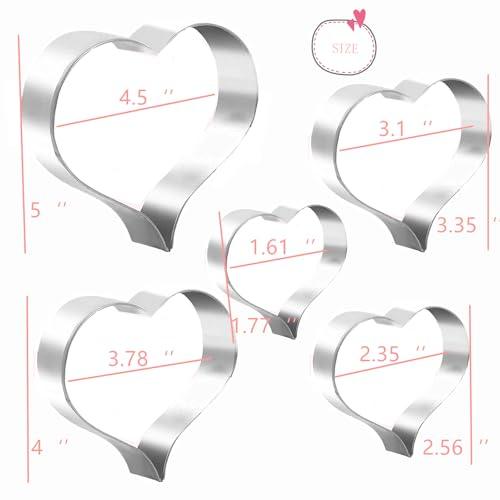 5PCS Large Heart Cookie Cutter 5" 3.78" 3.1" 2.35" 1.61" Heart Cookies Molds Stainless Steel Cutter Set for Mother's Day, Father's Day, Valentine's Day - CookCave