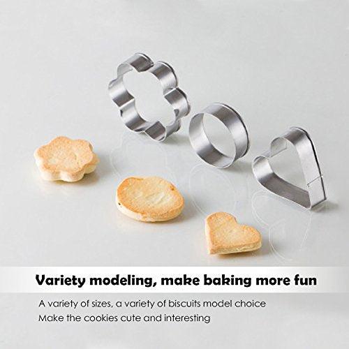 Metal Cookie Cutters Set - Star Cookie Cutter Round Biscuit Cutter Heart Small Star Cookie Cutters Mini Flower Molds Cutter for Baking (12 Round Heart Flower Star Cookie Cutters) - CookCave