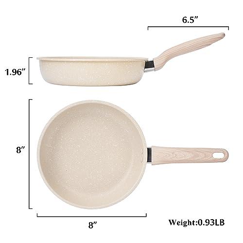 Nonstick Frying Pan Skillet,8 Inch Non Stick Granite Fry Pan Egg Pan Omelet Pans,Stone Cookware Chef's Pan with Heat-Resistant Handle,100% APEO&PFOA Free,Induction Compatible - CookCave