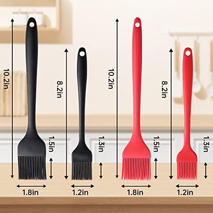 4 Pack Silicone Basting Pastry Brushes with 2 Wood Handle Culinary Oil Brushes, Heat Resistant Brush Set, Perfect for BBQ Sauce Barbecue Butter Grill Baking Kitchen Cooking, BPA Free & Dishwasher Safe - CookCave