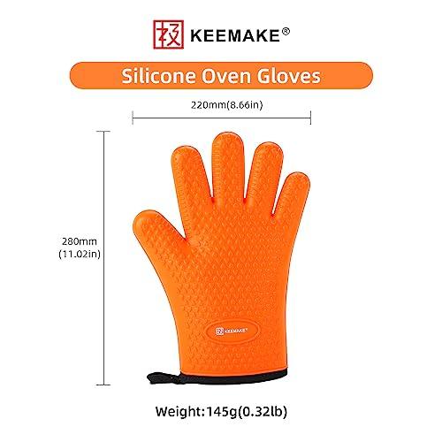 KEEMAKE Silicone Oven Mitts, Heat Resistant Gloves for Grilling Outside Silicone&Cotton Lining Double Protection Oven Gloves with Fingers, Waterproof, Heat & Cold Resistant BBQ Grilling Gloves-Orange - CookCave