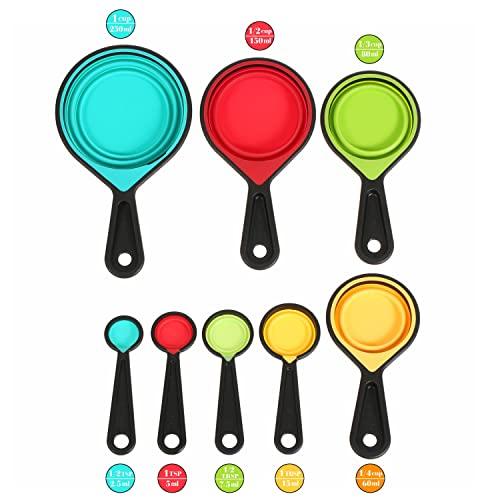 Collapsible Silicone Measuring Cups and Spoons Set 8-Piece Adjustable Measuring Cup Camper Kitchen Accessories Measure Cups and Spoons Set… - CookCave