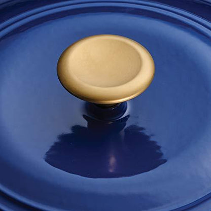 Tramontina Covered Tall Round Dutch Oven Enameled Cast Iron 7 Qt (Classic Blue Gold Knob) - 80131/359DS - CookCave