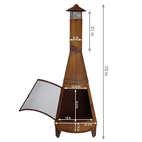 Sunnydaze 70-Inch Rustic Heavy-Duty Steel Chiminea with Rain Cap and Mesh Spark Screen - Rust Patina Finish - CookCave